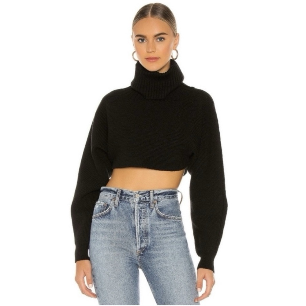 House of Harlow 1960 Black Ribbed Cropped Turtleneck Sweater - M